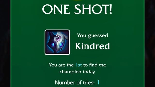 A one-shot message with an icon of kindred for the answer for the loldle quote aug. 12