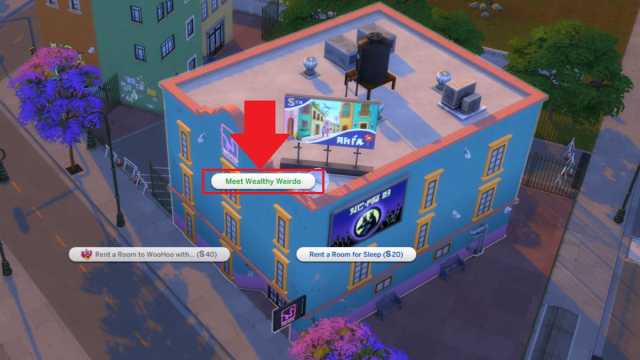 The Beso Rapido Motel with the meet wealthy weirdo option selected in The Sims 4 Lovestruck.