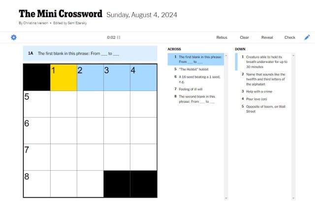 Picture of the NYT Aug. 4 Mini Crossword
