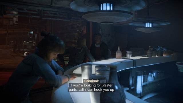 Key listen to criminal conversation in the bar in Star Wars Outlaws