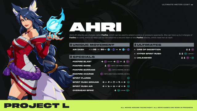 Ahri 2XKO character page including her abilities and ultimates