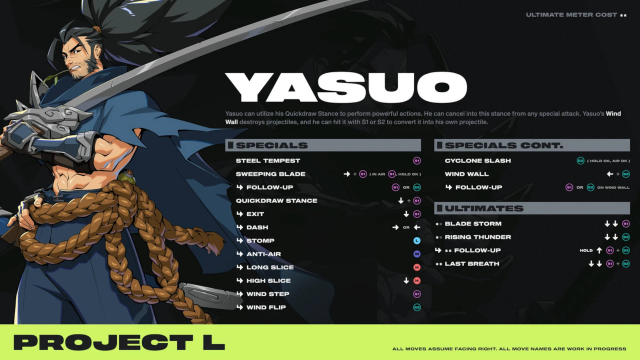 Yasuo 2XKO character page including his abilities and ultimates