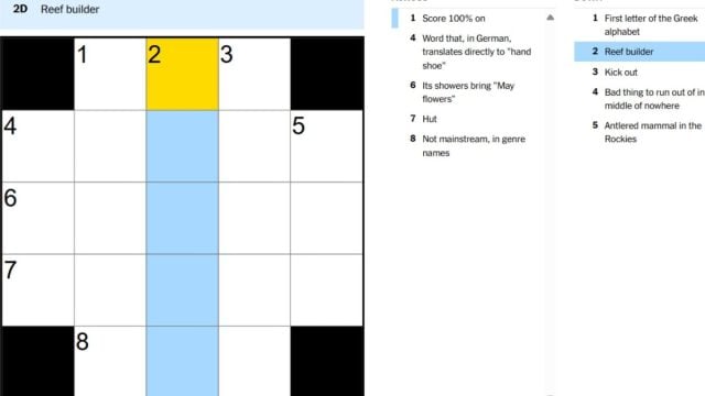 crossword clue for reef builder clue in nyt mini crossword
