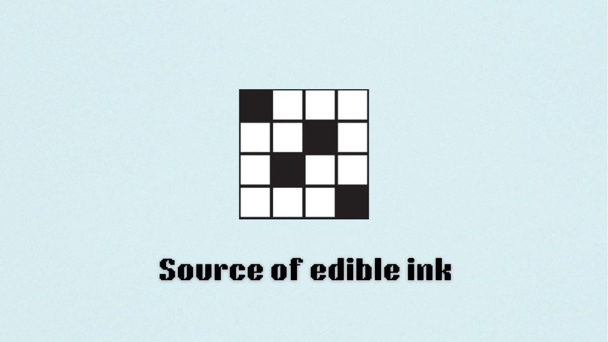 Blank crossword with "source of edible ink" written below it