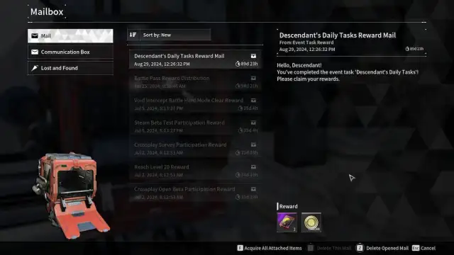 Descendant's Daily Tasks rewards in The First Descendant