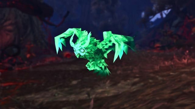 A picture of a neon green owl pet called the watcher of the huntress for the War Within Twitch drop reward