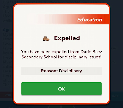 Picture showing the box after getting expelled from the Secondary school in Bitlife.