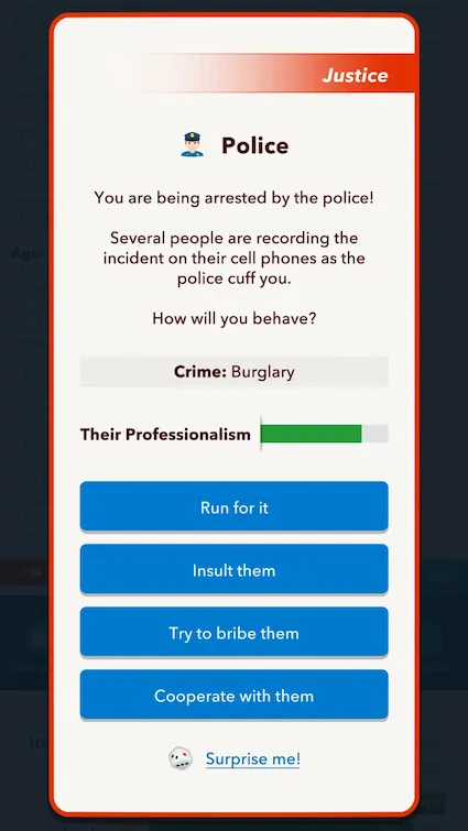 Cómo huir exitosamente de la policía en Bitlife