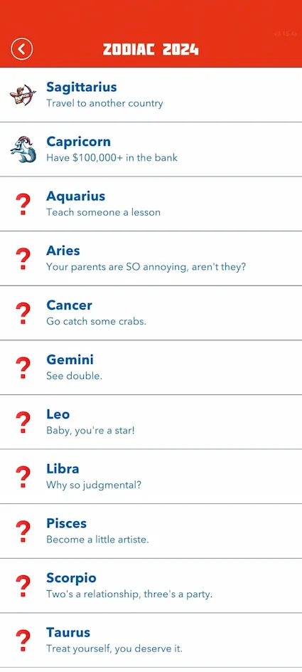 All Zodiac 2024 scavenger hunt answers in BitLife