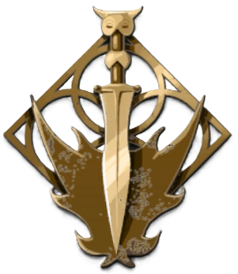 This image shows readers the Brigand's Assault symbol in Enotria: The Last Song, represented by a golden sword icon with flame-like designs coming out of it.