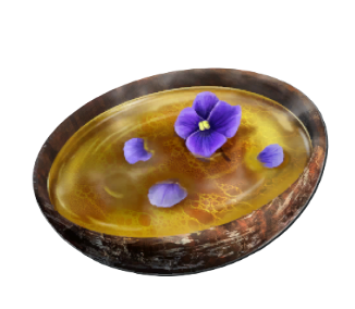 An image of a broth with petals floating on top