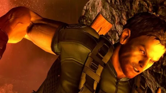 Chris Redfield punching a boulder