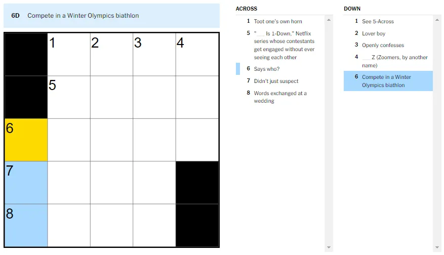 Picture showing the compete in a Winter Olympics biathlon clue in NYT Mini Crossword.