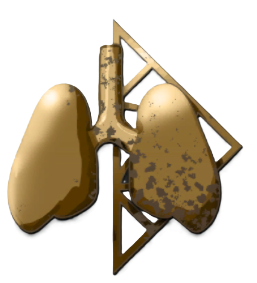 A golden pair of lungs against a triangular shape. This is the Deadly Breath Line in Enotria