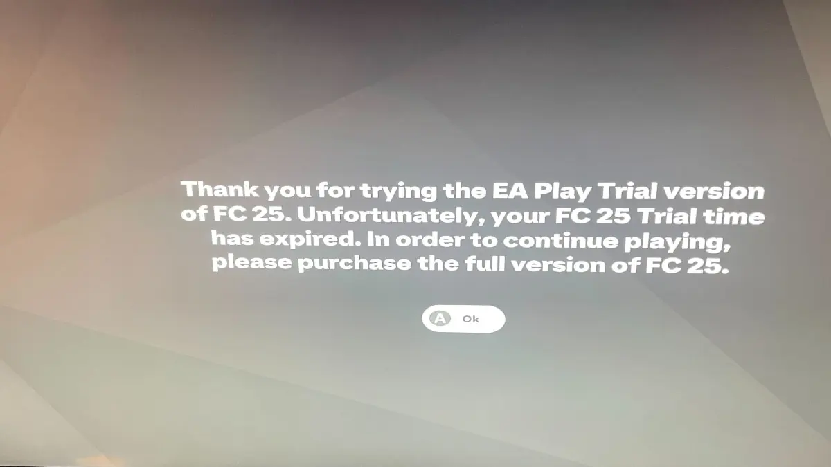 Cómo solucionar el error 'El tiempo de prueba de FC 25 ha expirado' en EA FC 25