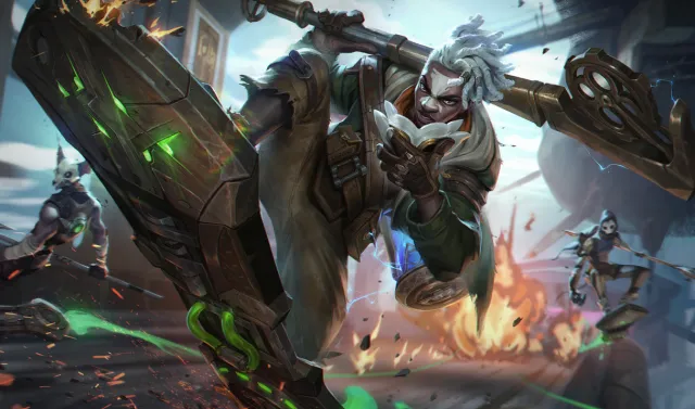 Picture showing firelight Ekko in league of legends and arcane.