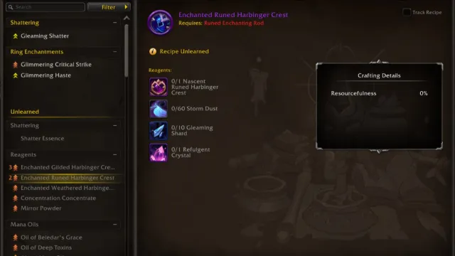 Crafting the Enchanted Runed Harbinger Crest in WoW The War Within.