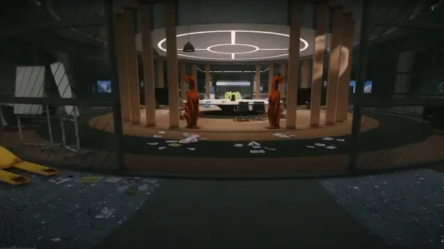 Una imagen de Escape from Tarkov del "Gato" sala de conferencias en el mapa del laboratorio.