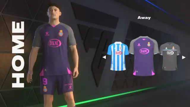 An overview of the Espanyol away kit in EA FC 25.