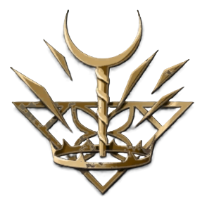 A golden scepter stands in the middle of a circular crown with decorative accents. This is the Funereal Blaze icon in Enotria: The Last Song