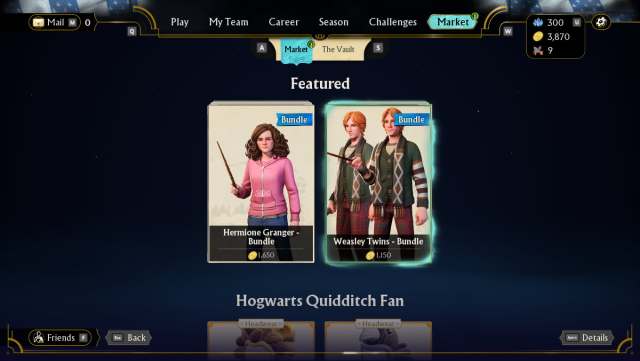 Picture showing Hermione Granger and Weasley Twins available for sale in the Market of Harry Potter Quidditch Champions.,