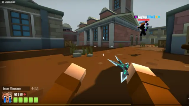 The player character holding a shuriken in Krunker