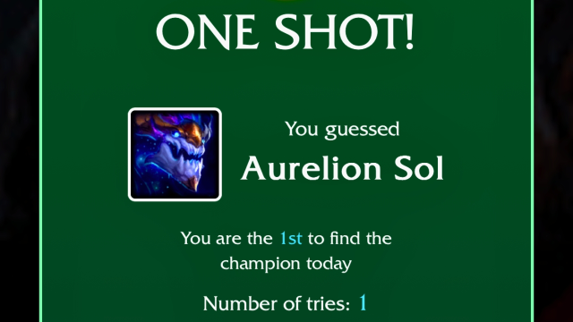 The LoLdle quote card with a picture of Aurelion Sol and a success message for Sept. 11