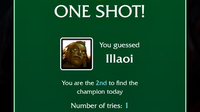 Illaoi profile with the one-shot message for today's LoLdle quote Sept. 16