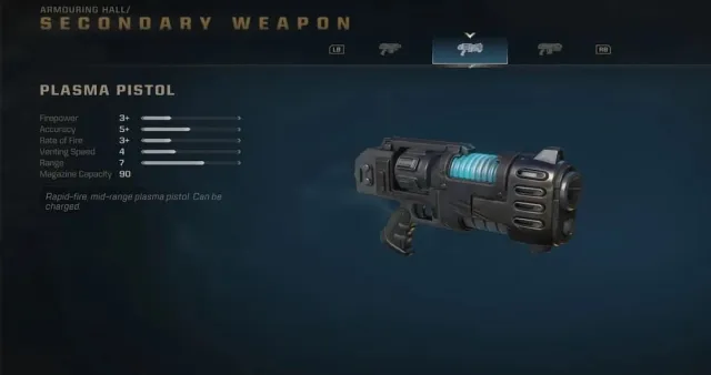 Secondary Weapon Menu Plasma Pistol