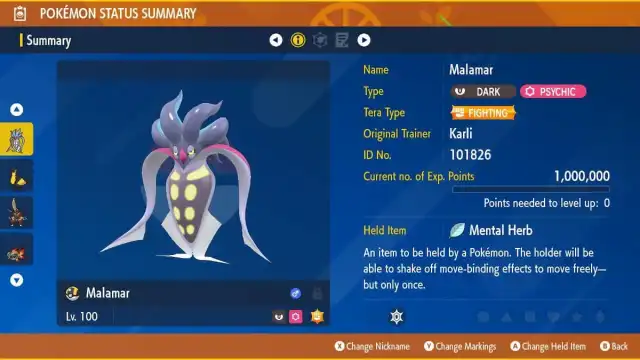 Malamar info page in Pokémon Scarlet and Violet.