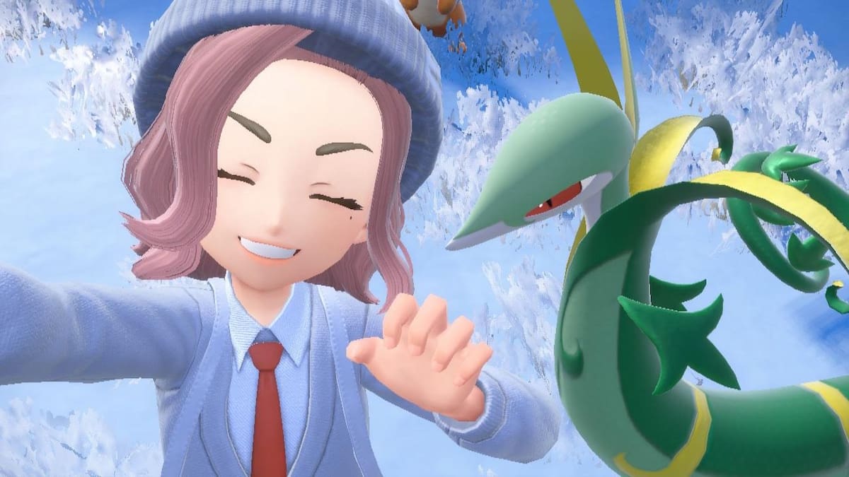 Trainer taking a selfie with Serperior in Pokémon Scarlet and Violet.