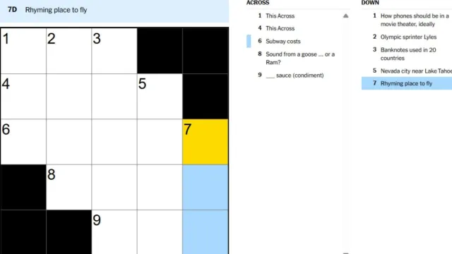 clue for sound from rhyming place to fly clue in sept. 16 nyt mini crossword