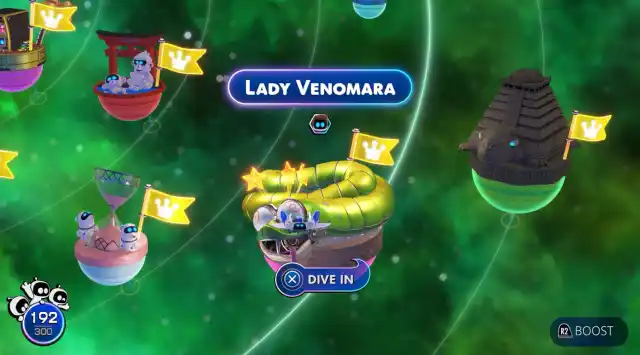 astro hovers over the third boss, lady venomara, defeated