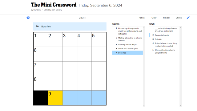 NYT crossword with four spaces across highlighted