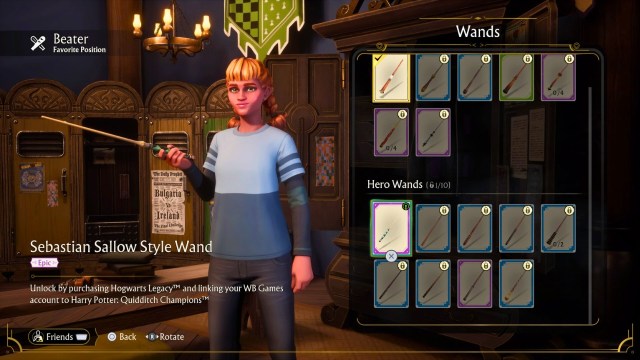 A player holding sebastian sallow's wand in quidditch champions