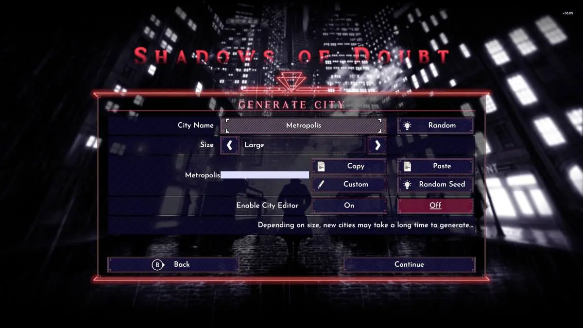 Setting the world seed in the Shadows of Doubt main menu