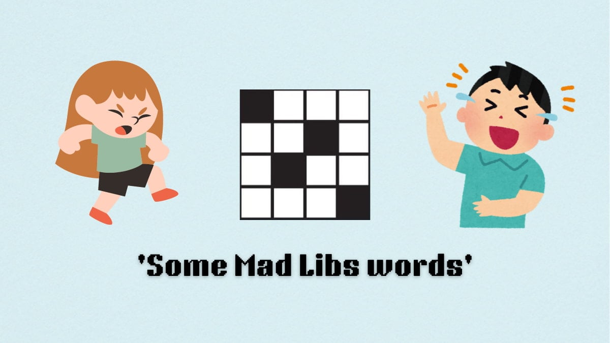 Picture showing the some Mad Libs words clue cover in NYT Mini Crossword.