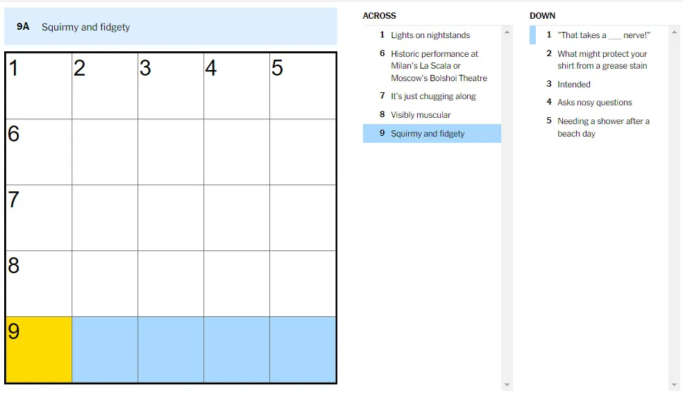 Picture showing the Squirmy and fidgety clue in NYT Mini Crossword.