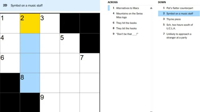 symbol on a music staff clue in sept. 9 nyt mini crossword