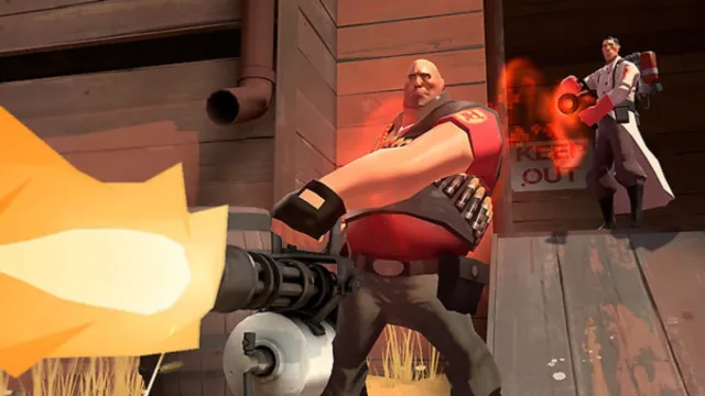 Heavy shooting with his minigun as Medic stands in the back