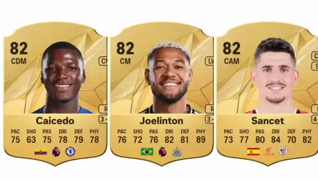 Moises Caicedo, Joelinton, and Oihan Sancet in EA FC 25 Ultimate Team.