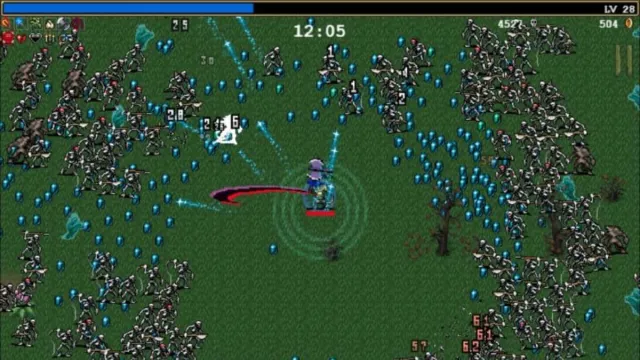 A vampire attacking an army of undead in pixel form