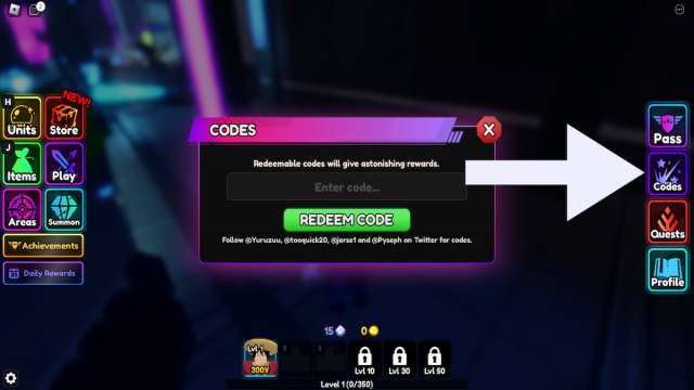 How to redeem codes in Anime Vanguards.