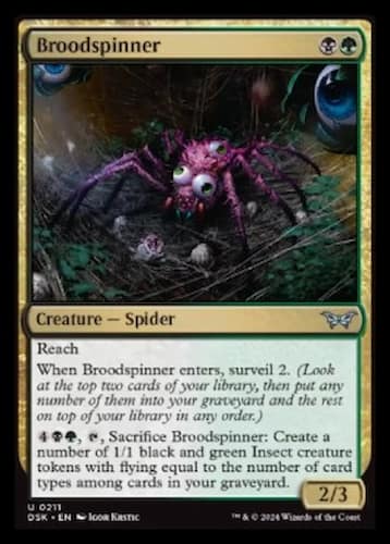 A red spider with wobbly eyes on wooden floor in MTG Duskmourn haunted house