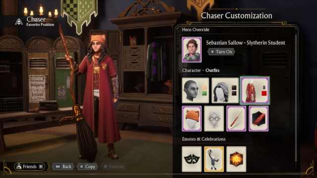 The character customization page in Harry Potter Quidditch Champions.