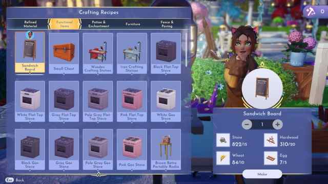 Crafting a Sandwich Board in Disney Dreamlight Valley.