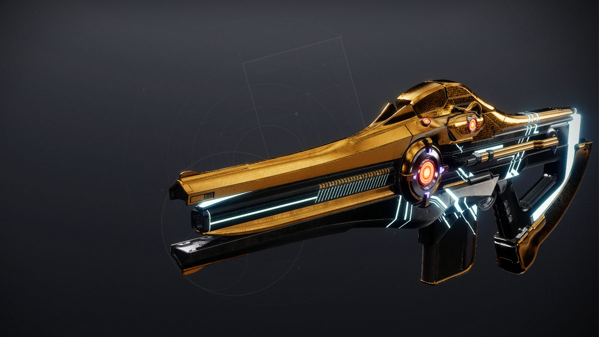 Chronophage, a metallic orange bronze trace rifle from Destiny 2.