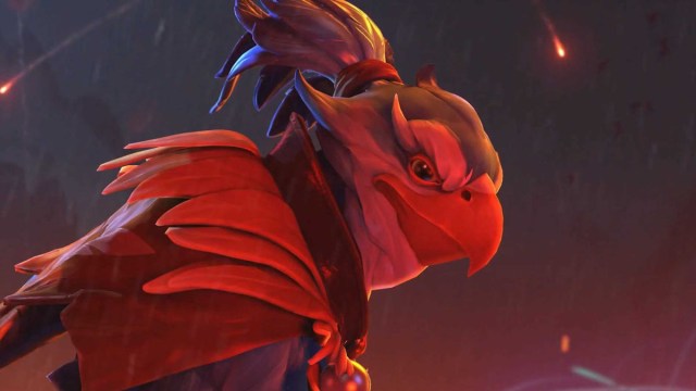 Kez, a bird-like hero from Dota 2, turns and is ready to fight in Dota 2.