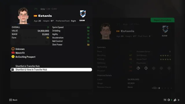 Estanis stats in EA FC 25 Career Mode