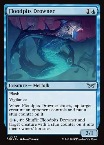 Giant water monster with furniture floating and door of house in Duskmourn MTG set